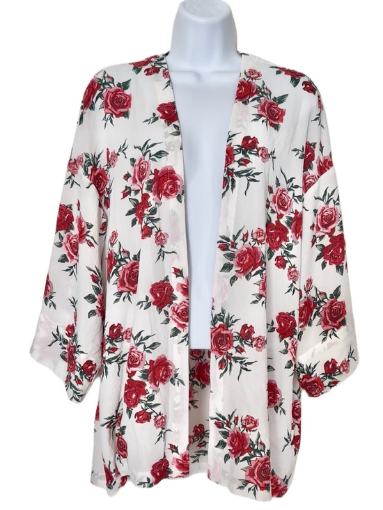 H&M Other - H&M Floral Open Front Kimono  Cover Up Red Rose Print on Cream Size OS